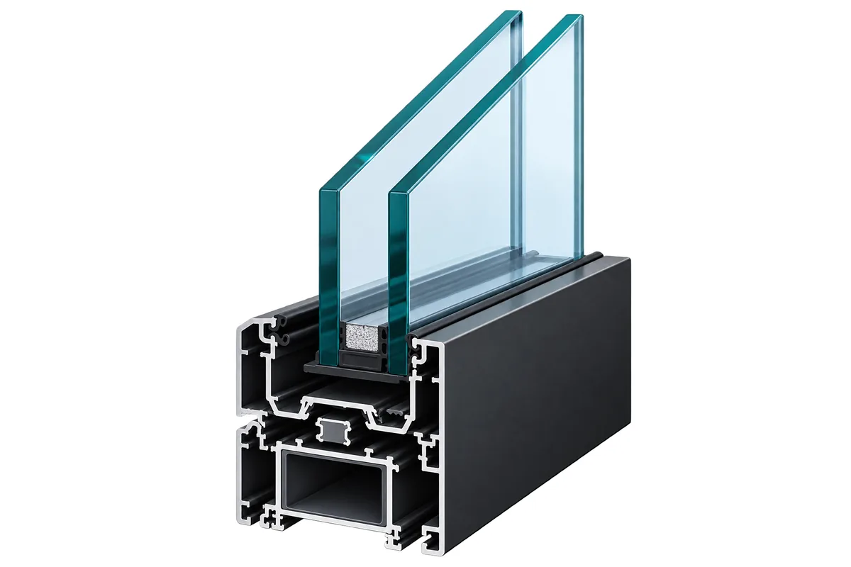 Gran ventana de aluminio con termopanel en edificio comercial